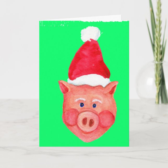 Weihnachtskarte Santa Pig Feiertagskarte (Vorderseite)