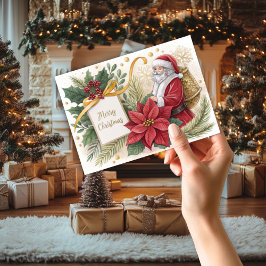 Weihnachtskarte Santa & Poinsetta Dankeskarte