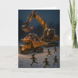 Weihnachtskarte Santa, Weihnachtselfen, Bagger, Karte