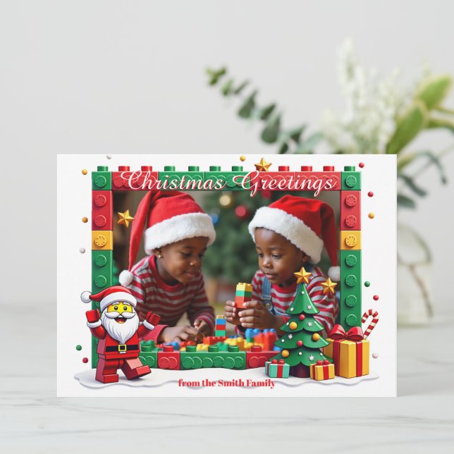  Weihnachtskarte Santa's Little Builders Einladung (Stehend Vorderseite)