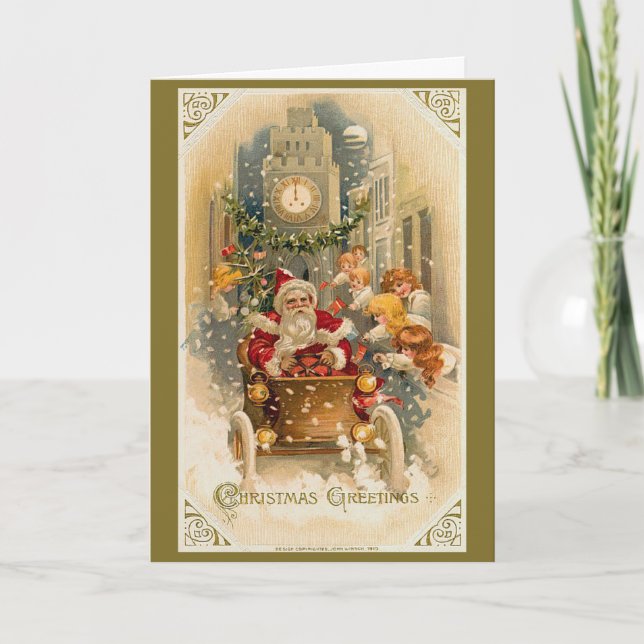 Weihnachtskarte 'Santas Mitternachtsfahrt' Feiertagskarte (Vorderseite)