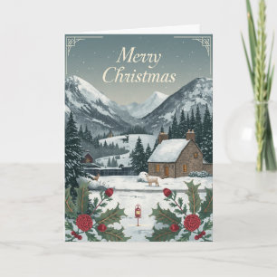 Weihnachtskarte Schneebedecktes Bergdorf Karte