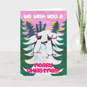 Weihnachtskarte - Skaten Pinguine Feiertagskarte