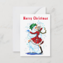 Weihnachtskarte Snowman and Girl Dance - Spaß Mitteilungskarte