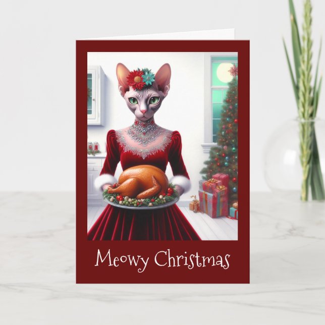 Weihnachtskarte | Sphynx Cat Lady Xmas Türkei Karte (Vorderseite)