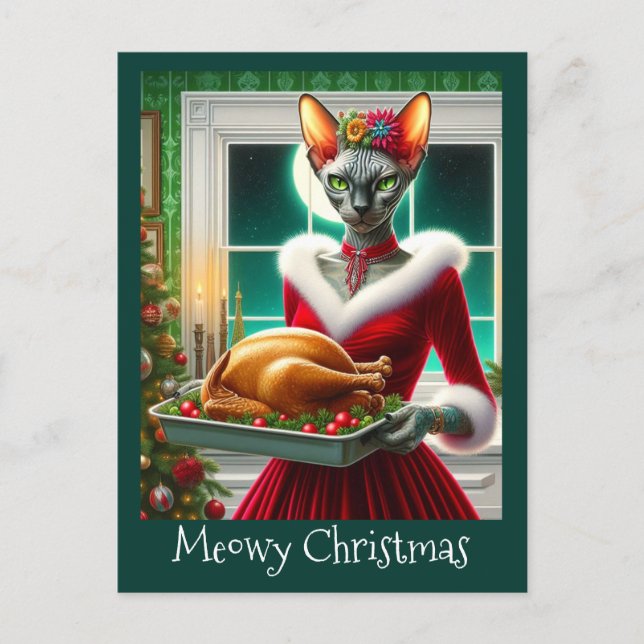 Weihnachtskarte | Sphynx Cat Lady Xmas Türkei Postkarte (Vorderseite)