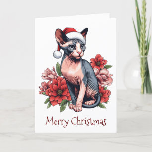 Weihnachtskarte   Sphynx Cat Tragen einer Weihnach Karte