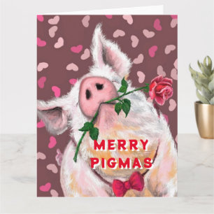 Weihnachtskarte Spielender Gentleman-Schwein mit R Karte