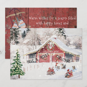 Weihnachtskarte, Stall, Kinder, Schlitten, Aussie  Feiertagskarte
