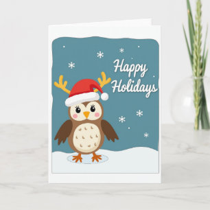 Weihnachtskarte Süße Eule Santa Hut Rentiere Karte
