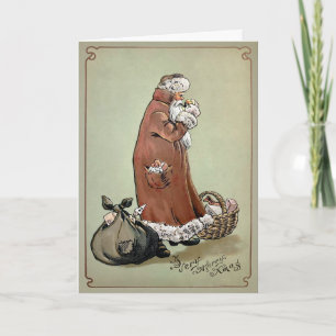 Weihnachtskarte Vintage-Santa zündet eine Zigarett Feiertagskarte