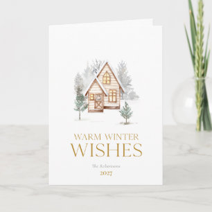 Weihnachtskarte Warmes Winterhäuschen Feiertagskarte