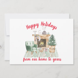 Weihnachtskarte "Watercolor Fireside Holiday Scene