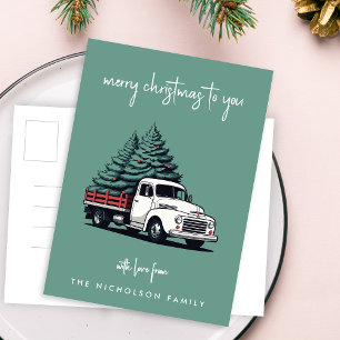 Weihnachtskarte Weihnachtsbaum-Lieferwagen Feiertagspostkarte