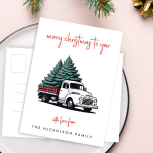 Weihnachtskarte   Weihnachtsbaum-Lieferwagen Feiertagspostkarte