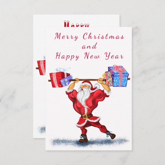 Weihnachtskarte Weihnachtsmann mit Geschenken (Vorne/Hinten)