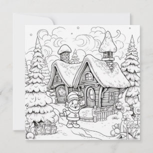 Weihnachtskarte zum Ausmalen Kinder Elfendorf Schn Feiertagskarte