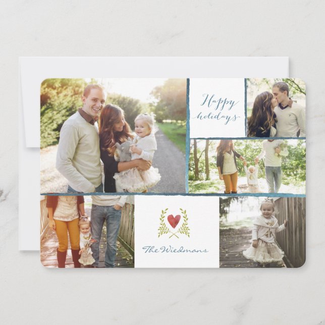 Weihnachtskarten Collage - Rustikale Blumenhornkar Feiertagskarte (Vorderseite)