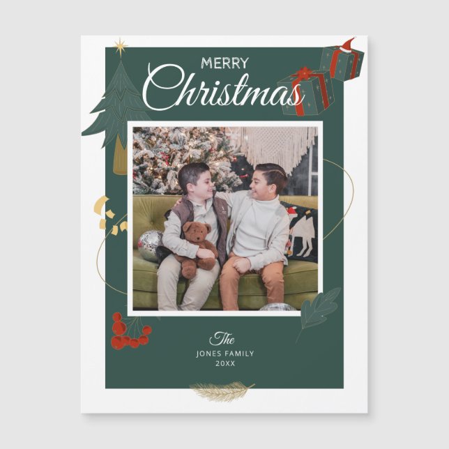 Weihnachtskarten Familienmagazin Foto Green Holida Magnetkarte (Vorderseite)
