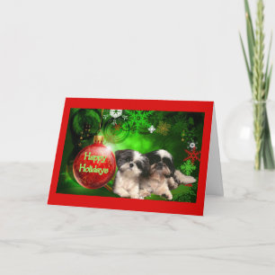 Weihnachtskarten-frohe Feiertage Ball Shih Tzu Feiertagskarte