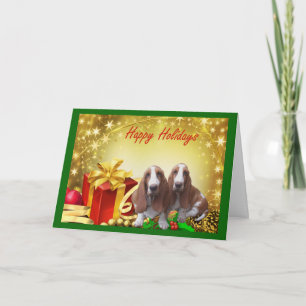 Weihnachtskarten-Geschenke im Basset Hound Feiertagskarte