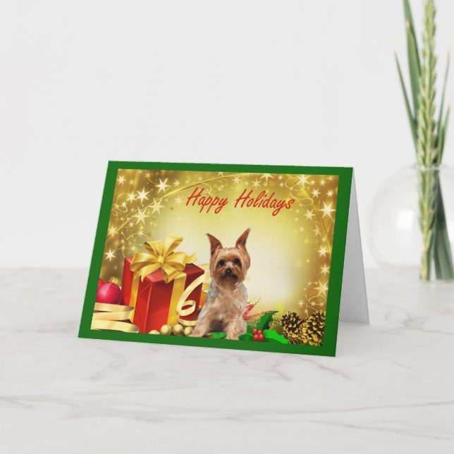 Weihnachtskarten-Geschenke Yorkshires Terrier Feiertagskarte (Vorderseite)
