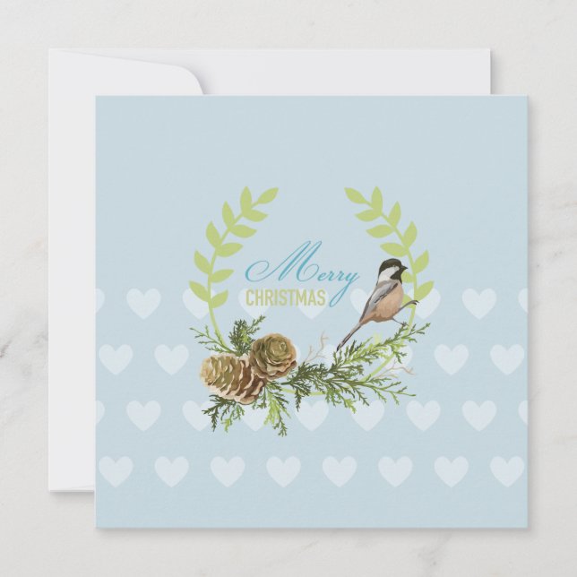 Weihnachtskarten Kiefernkiefer hören Vogelherzen Feiertagskarte (Vorderseite)