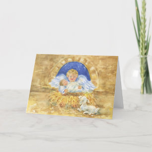 Weihnachtskarten-Krippen-Engel stellt Jesus dar Feiertagskarte