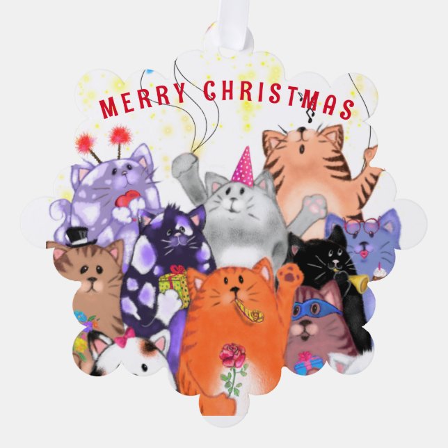 Weihnachtskarten mit Happy Cat Party Ornament Karte (Vorderseite)