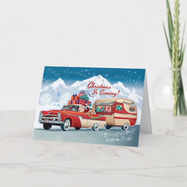 Weihnachtskarten mit Santas Vintage-Camper Feiertagskarte (Vorderseite)