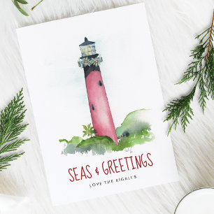Weihnachtskarten mit Wasserfarben-Leuchtturm am St Feiertagskarte