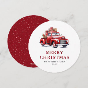Weihnachtskarten mit Wasserfarben-LKW in Rot und S Feiertagskarte