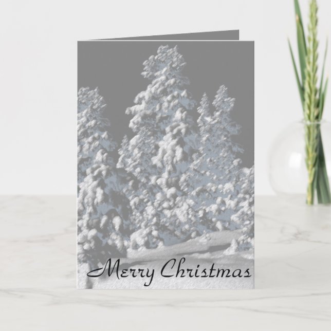 Weihnachtskarten - Silver Snowy Trees Feiertagskarte (Vorderseite)