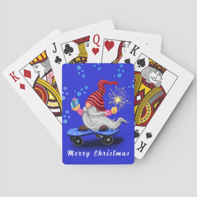 Weihnachtskarten Skater Gnome mit Geschenk Spielkarten (Rückseite)