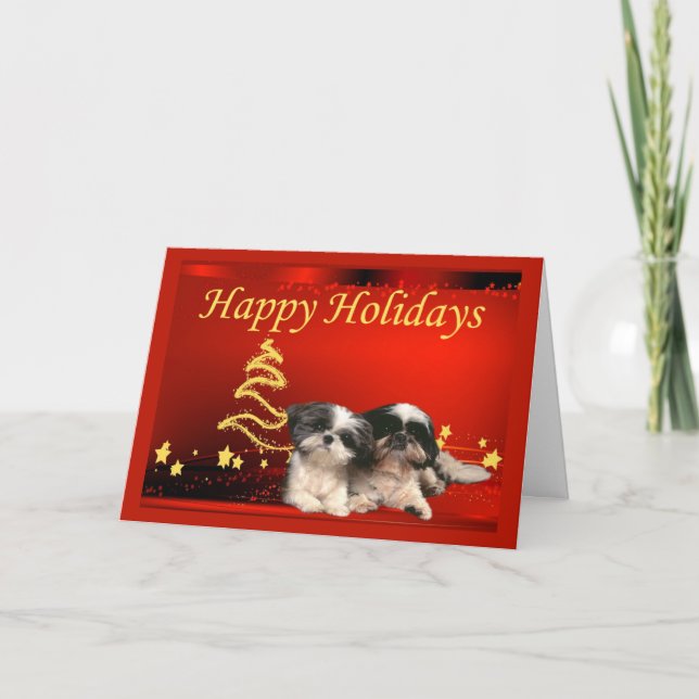 Weihnachtskarten-Sterne Shih Tzu Feiertagskarte (Vorderseite)