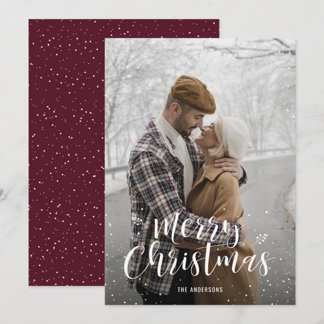 Weihnachtskarten vom Roten Foto mit Schnee Feiertagskarte (Vorne/Hinten)