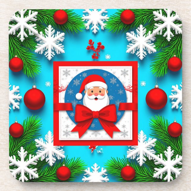 Weihnachtskartendesign mit Weihnachtsmann Getränkeuntersetzer (Vorderseite)