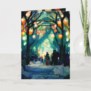 Weihnachtskartengala mit farbenfrohen Lichtern Karte