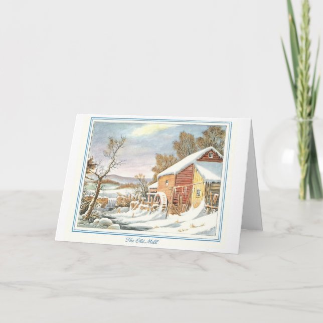 Weihnachtskartenschnee in der Mühle Feiertagskarte (Vorderseite)