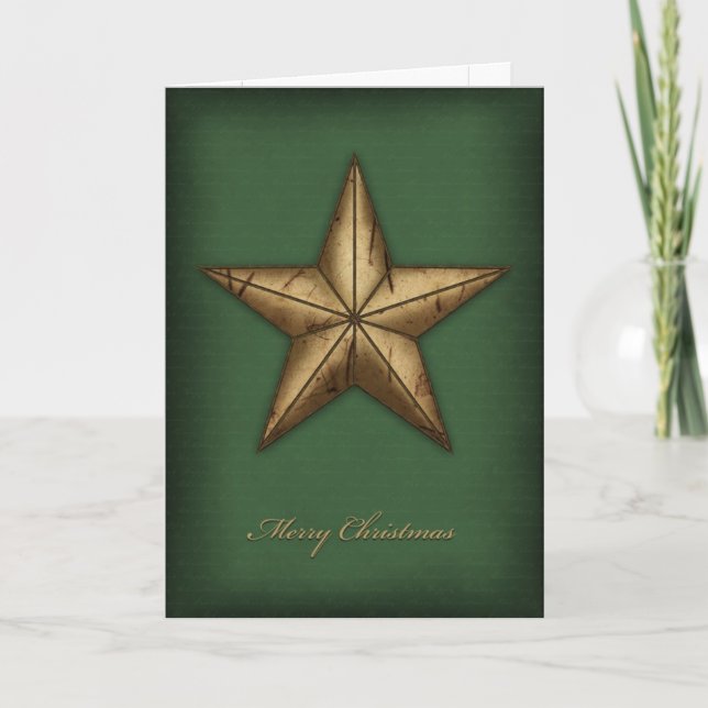 Weihnachtskartenstern auf Grün Feiertagskarte (Vorderseite)