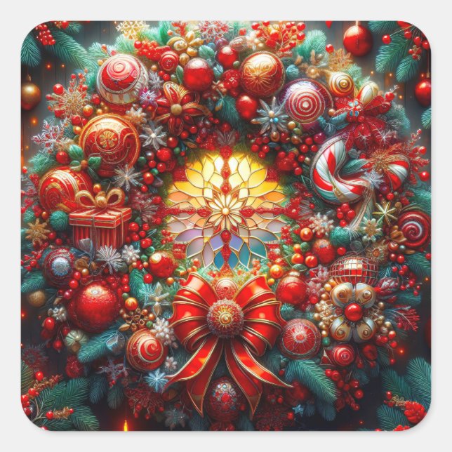 Weihnachtskartentkleber Quadratischer Aufkleber (Vorderseite)