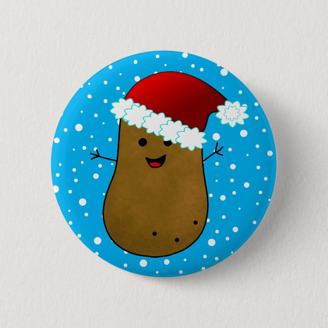WeihnachtsKartoffel in einer Weihnachtsmannmütze Button (Vorderseite)