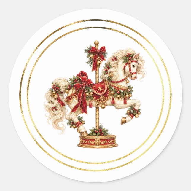 Weihnachtskarussellpferd-Aufkleber Runder Aufkleber (Vorderseite)