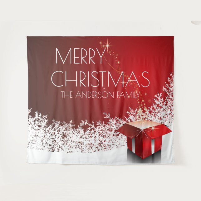 Weihnachtskasten Überraschung Schneeflocken rot we Wandteppich (Vorderseite (Horizontal))