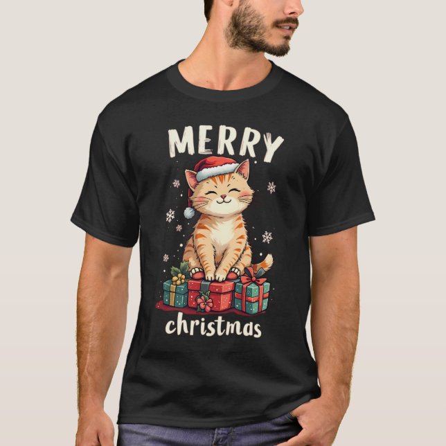 Weihnachtskat Frohe Weihnachtsfeiertage T-Shirt (Vorderseite)