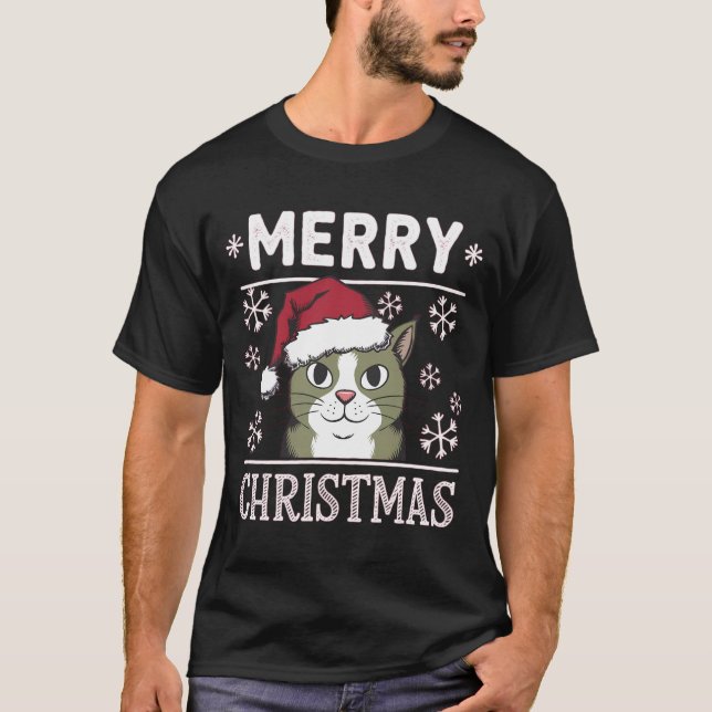 Weihnachtskat Frohe Weihnachtsfeiertage T-Shirt (Vorderseite)