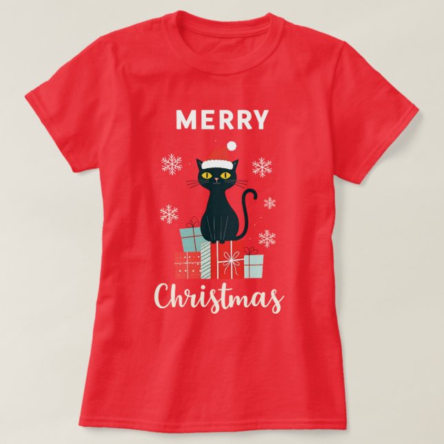 Weihnachtskat Frohe Weihnachtsfeiertage T-Shirt (Design vorne)