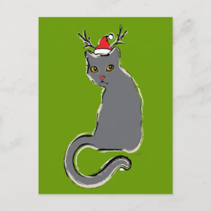 Weihnachtskat mit roter Nose Feiertagspostkarte
