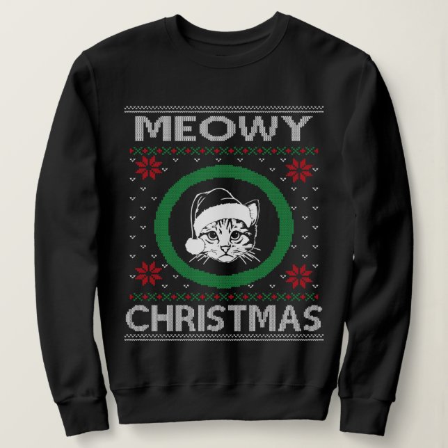 Weihnachtskat Ugly Sweater für Urlaub Sweatshirt (Design vorne)