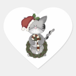 Weihnachtskat Weihnachtsmann Herz-Aufkleber